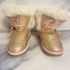 GIRLS JUICY COUTURE FAUX FUR LINED PINK GLITTER SPARKLY BOOTS 7M